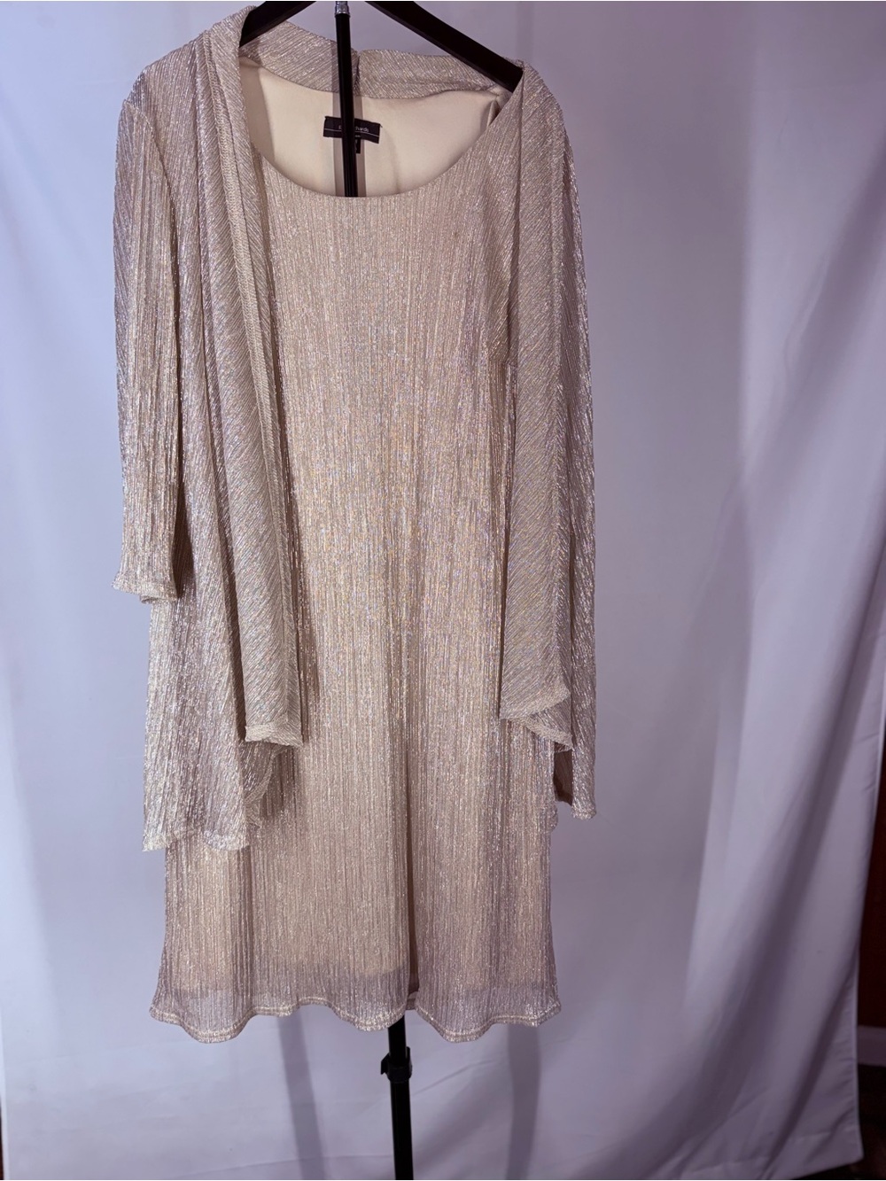 R&M Richards Champagne Metallic Midi Dress with Matching Jacket